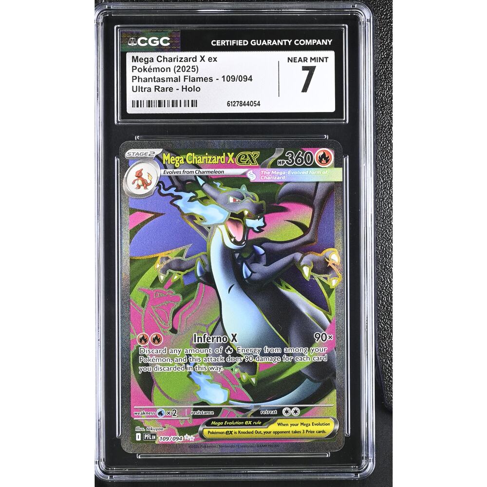 CGC 7 NEAR MINT Mega Charizard X ex 109/094 Pokémon 2025 Phantasmal Flames Holo